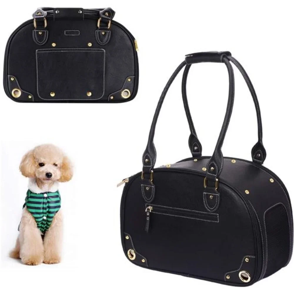 Foldable Waterproof Premium PU Leather Pet Travel Portable Bag Carrier